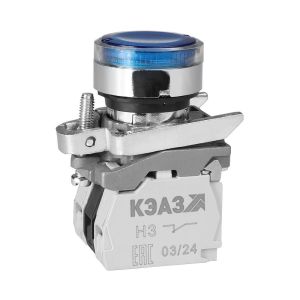 KEAZ Кнопка КМЕ4122мЛС-220В-синий-2но+2нз-цилиндр-индикатор-IP40-КЭАЗ