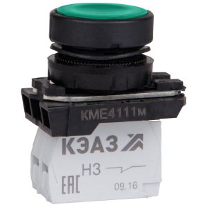 KEAZ Кнопка КМЕ4111м-зелёный-1но+1нз-цилиндр-IP40-КЭАЗ