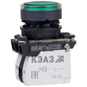 KEAZ Кнопка КМЕ4122мЛ-24В-зеленый-2но+2нз-цилиндр-индикатор-IP40-КЭАЗ
