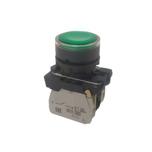 KEAZ Кнопка КМЕ4511мЛ-220В-зеленый-1но+1нз-цилиндр-индикатор-IP54-КЭАЗ