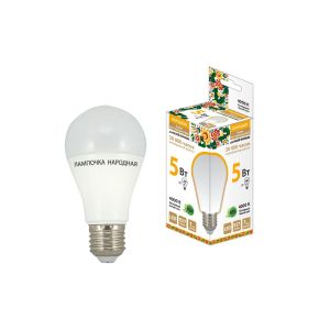 Лампа светодиодная НЛ-LED-A60-5 Вт-230 В-4000 К-Е27, (58х109 мм), Народная