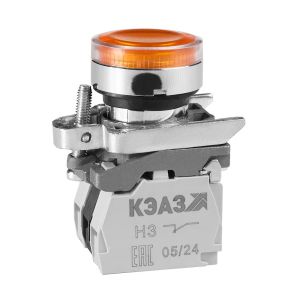 KEAZ Кнопка КМЕ4111мЛС-24В-желтый-1но+1нз-цилиндр-индикатор-IP40-КЭАЗ