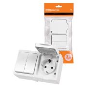 Блок (горизонтальный) выключатель 2-кл. + розетка 2П+З с з/ш БКВР IP54 белый «Вуокса» TDM