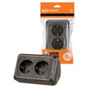 Розетка угловая двойная 2П+3 открытой установки с з/ш IP20 250В 16А бронза «Ладога» TDM