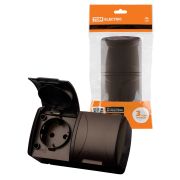 Розетка двойная 2П+3 открытой установки IP54 16А с крышкой шоколад «Селигер» TDM