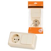 Блок комбинированный выкл. 2-кл. 10А + розетка 2П+З 16А 250В БКВР IP20 сл. кость «Ладога» TDM