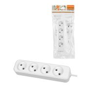 Удлинитель 4 гнезда, 3 метра, б/з, 6 А, 1380 Вт, белый, НАРОДНЫЙ У-31011 (Ун 410-0001)