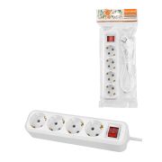 Удлинитель 4 гнезда, 1,5 метра, с/з, выкл., 16 А, 3680 Вт, белый, НАРОДНЫЙ У1-43059 (Ун1 431-0001)