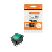 Переключатель клавишный KCD4-203N 250В AC/DC, 2P, 15А, (6с), ON-OFF-ON, с нейтральным положением, черный корпус, зеленая клавиша с LED подсветкой TDM