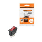 Переключатель клавишный KCD1-103 250В AC/DC, 1P, 6А, (3с), ON-OFF-ON с нейтралью, черный корпус, красная клавиша, Mini TDM